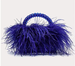 Pearl Bead Bag With Feather Fur Designer Brand Clear Acrylic