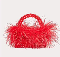 Pearl Bead Bag With Feather Fur Designer Brand Clear Acrylic