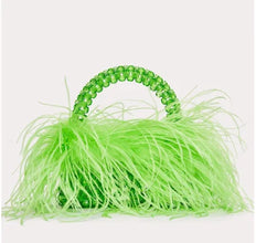 Pearl Bead Bag With Feather Fur Designer Brand Clear Acrylic