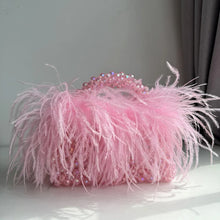 Pearl Bead Bag With Feather Fur Designer Brand Clear Acrylic